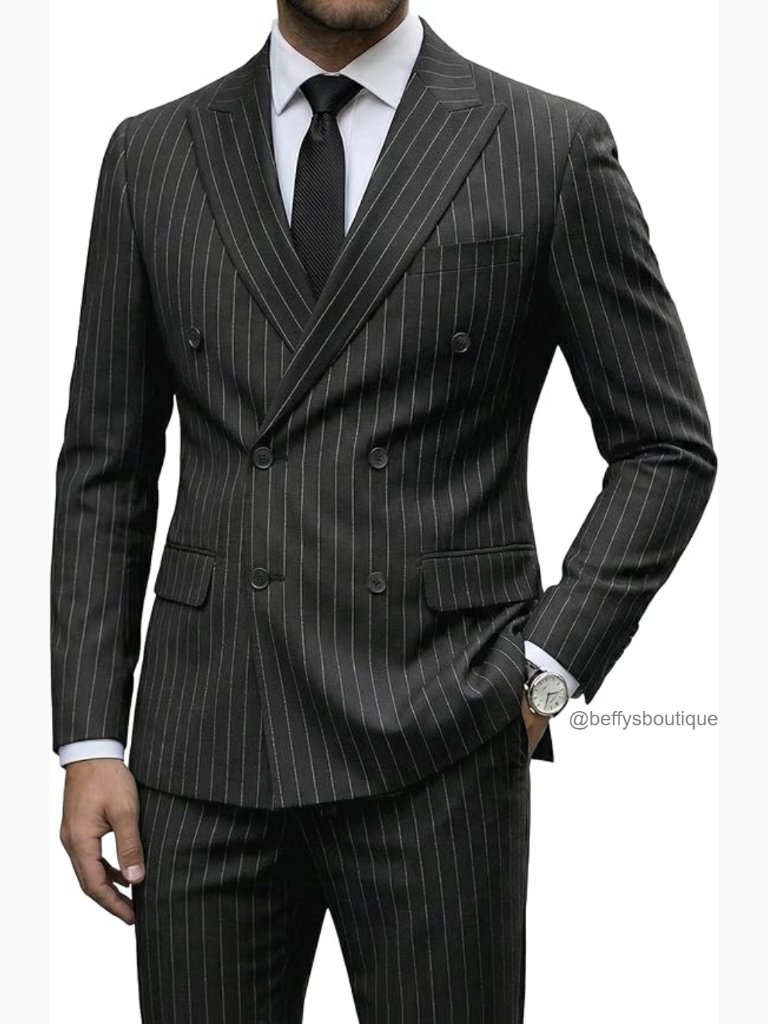 Slim Fit Double-Breasted Suit Set With Tie, Wool Blend, Wedding Party